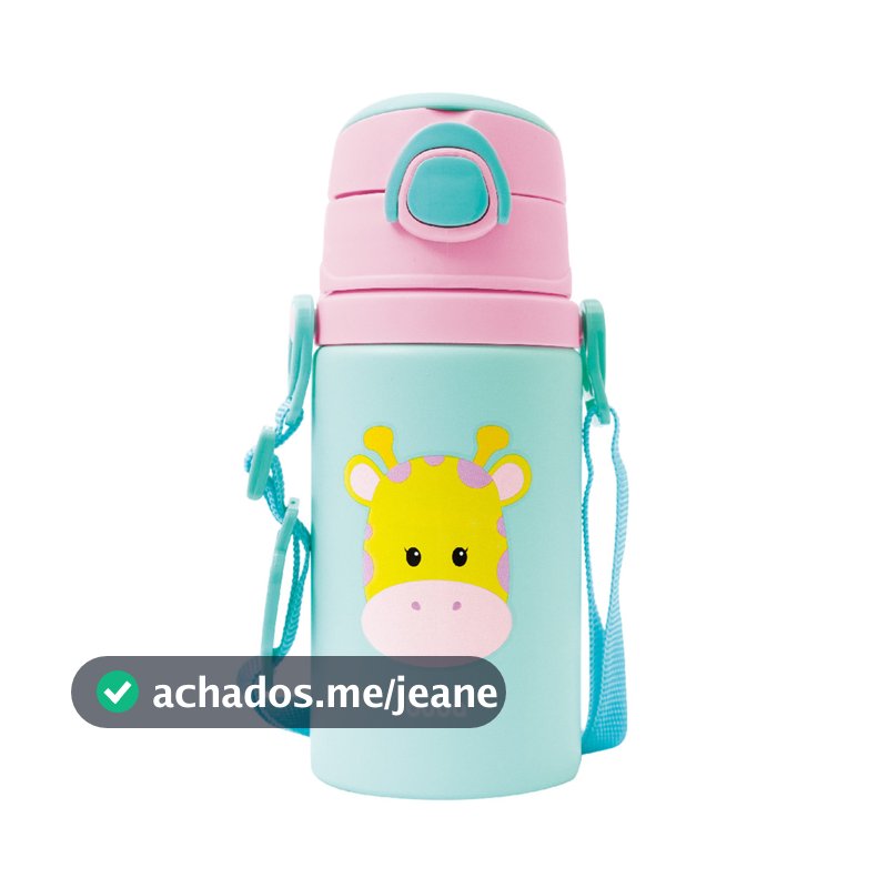 Garrafinha Alumínio com Canudo Buba Animal Fun Girafa 400ml