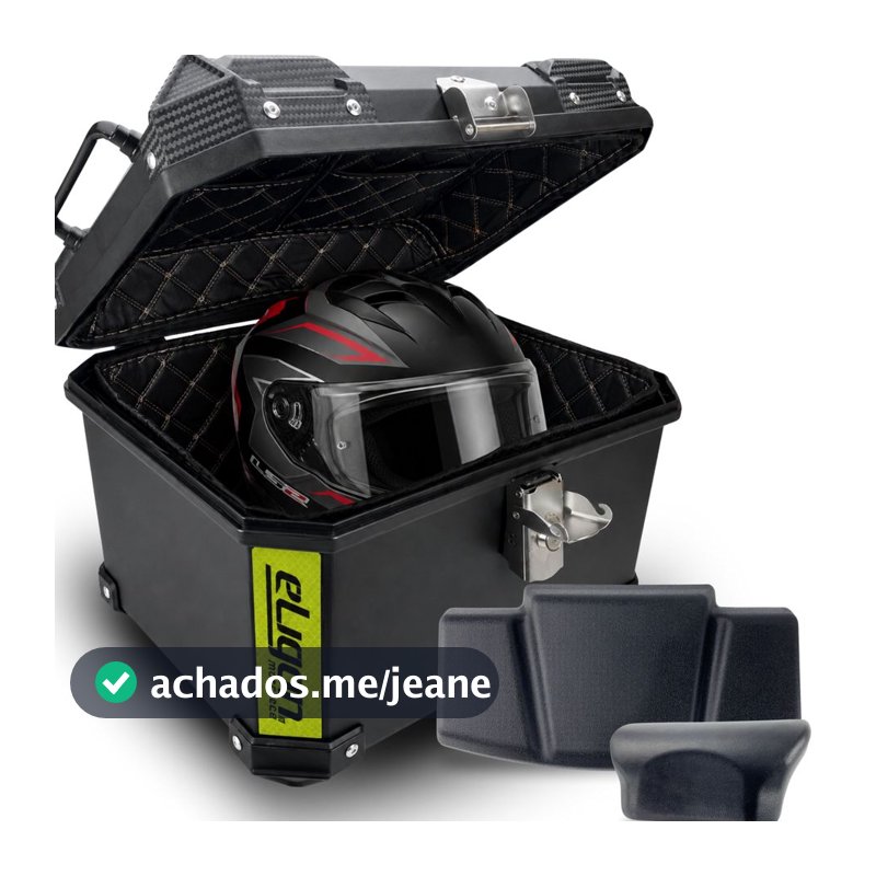 Baú Traseiro Moto Base Preto Plástico ABS 45 Litros Com Suporte Com Encosto Passageiro