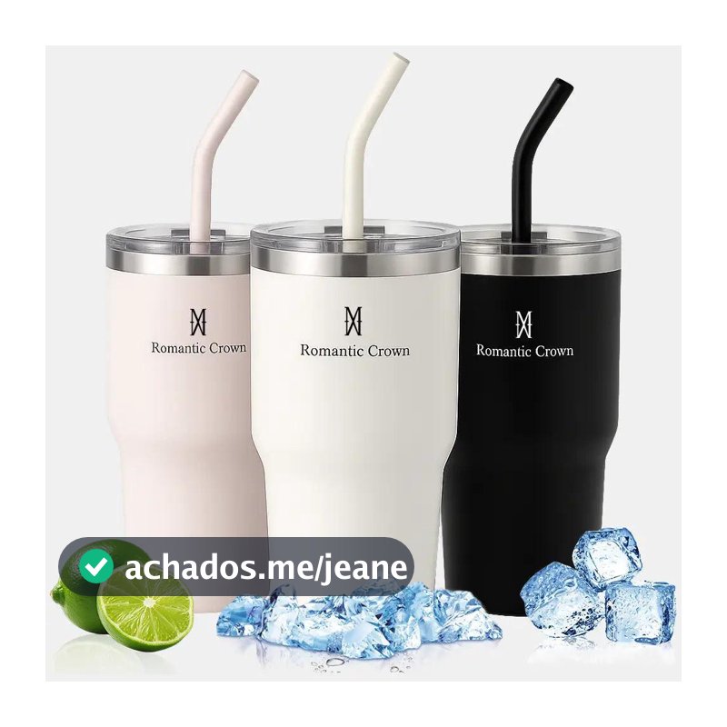 ROMANTIC CROWN Copo Térmico Inox Portátil 600ml Garrafa Térmica Inoxidável com Tampa e Canudo