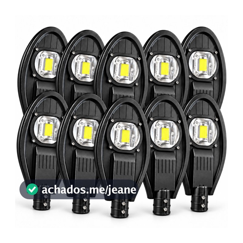 Kit 10 Luminárias LED COB 50W Pétala IP67 Poste Externo Preto Rua Praça Jardim Condomínio Estacionamento 500W Kit 10 Rua