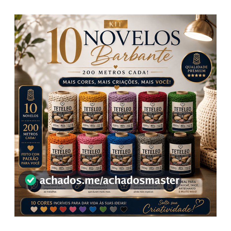 ⭐ Kit 10 Novelos Barbante Teteleo 2kg | 200m Cada | Extra Macio, Cheiroso e Sem Poeira