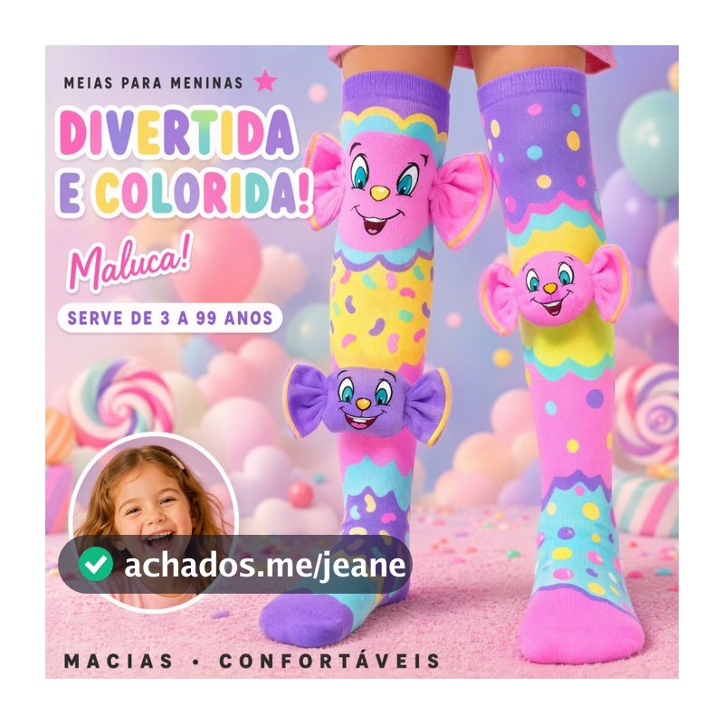 Meias Malucas Infantil 3D Cano Alto Personagem Desenho Animado Presente Dia Das Crianças