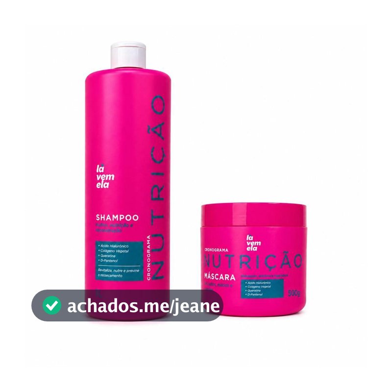 Kit Cronograma Nutrição Capilar Shampoo 1L Máscara 500g Lá Vem Ela Com Cabelos Maravilhosos