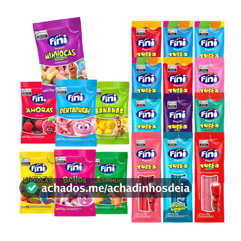 Kit C/100un Balas Fini Sabores Variados Balas de Gelatinas Tubes Cítricas Azedinhas 15g