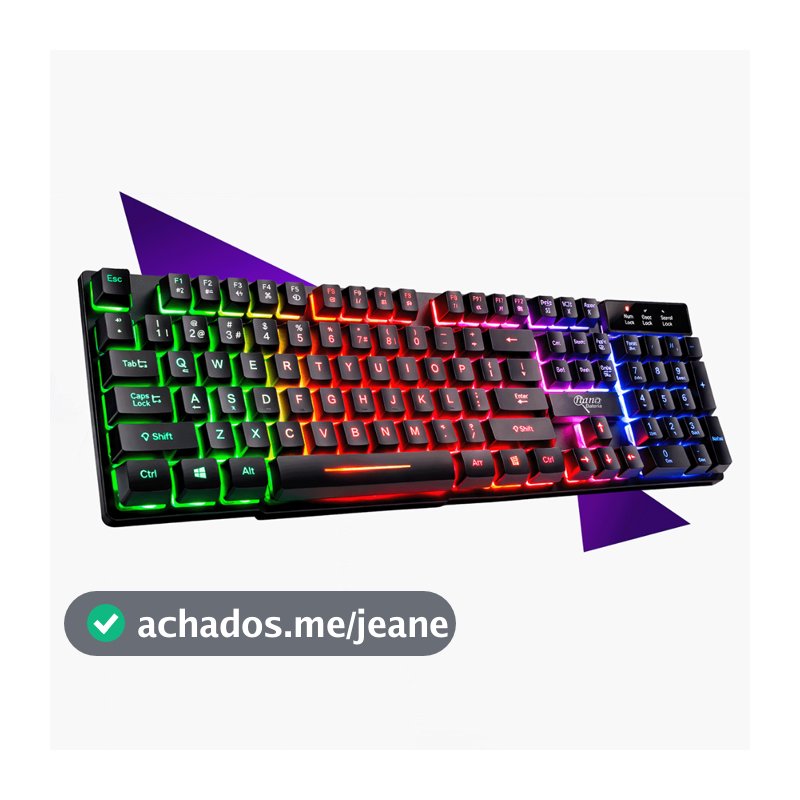 Teclado Gamer Semi-Mecânico USB Iluminação LED RGB Rainbow Anti-Ghosting Resistente a Agua ABNT2