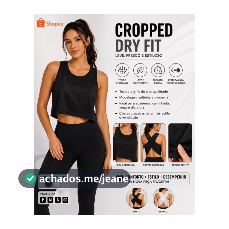Regata Cropped Fitness Lisa Básica Secagem Rápida Dri Fit