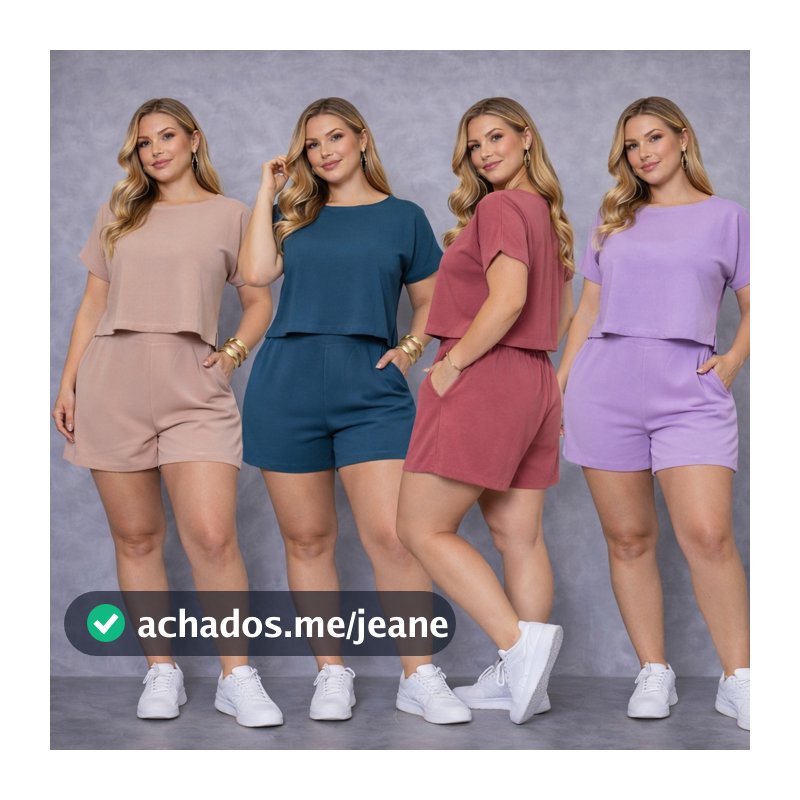 Conjunto Feminino Alfaiataria Blusa Cropped e Shorts Cintura Alta com Elástico Moda Elegante Casual