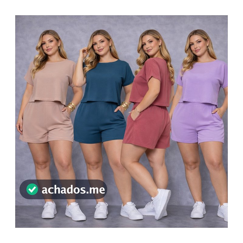 Conjunto Feminino Alfaiataria Blusa Cropped e Shorts Cintura Alta com Elástico Moda Elegante Casual