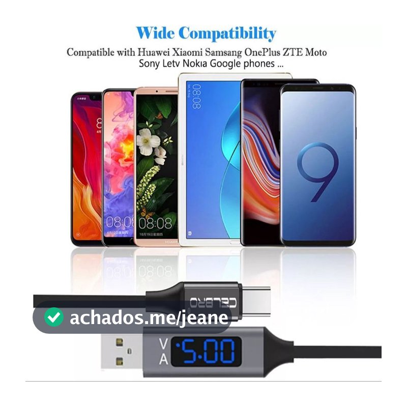 celular cabo usb celbro de carregamento rápido tipo c com led