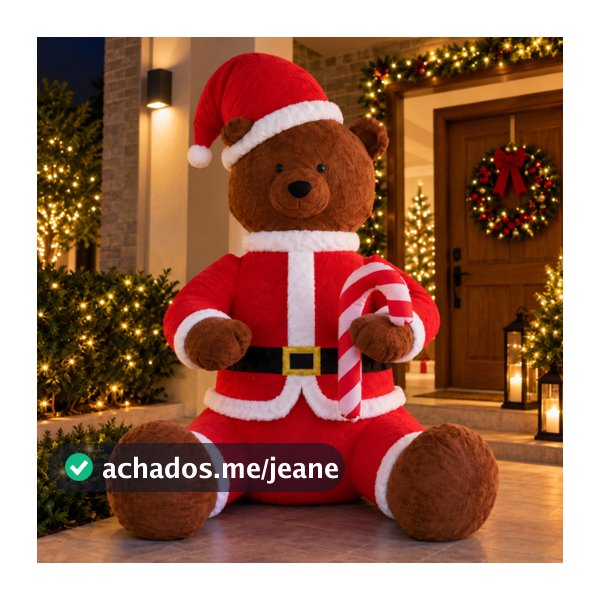 Ursão Papai Noel Inflável Gigante 2,74m Marrom Vermelho Bivolt Decoração Natalina
