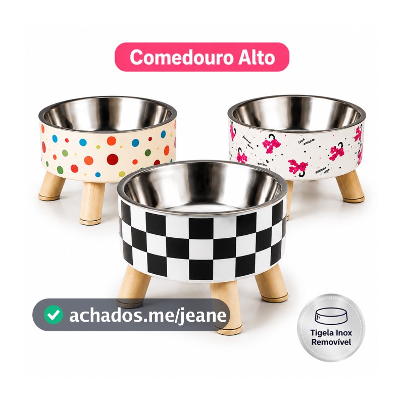 Comedouro Alto para Cães e Gatos com Tigela Inox Removível Ergonômico Cores Sortidas
