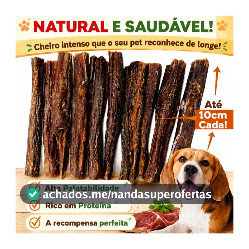 Esôfago Bovino Palito 10 unidades, Desidratado para Cachorro 100% Natural Petisco Saudável para Cães