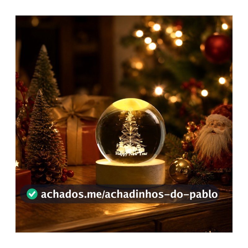 Luminária De Mesa USB Globo De Cristal Iluminado Arvore De Natal