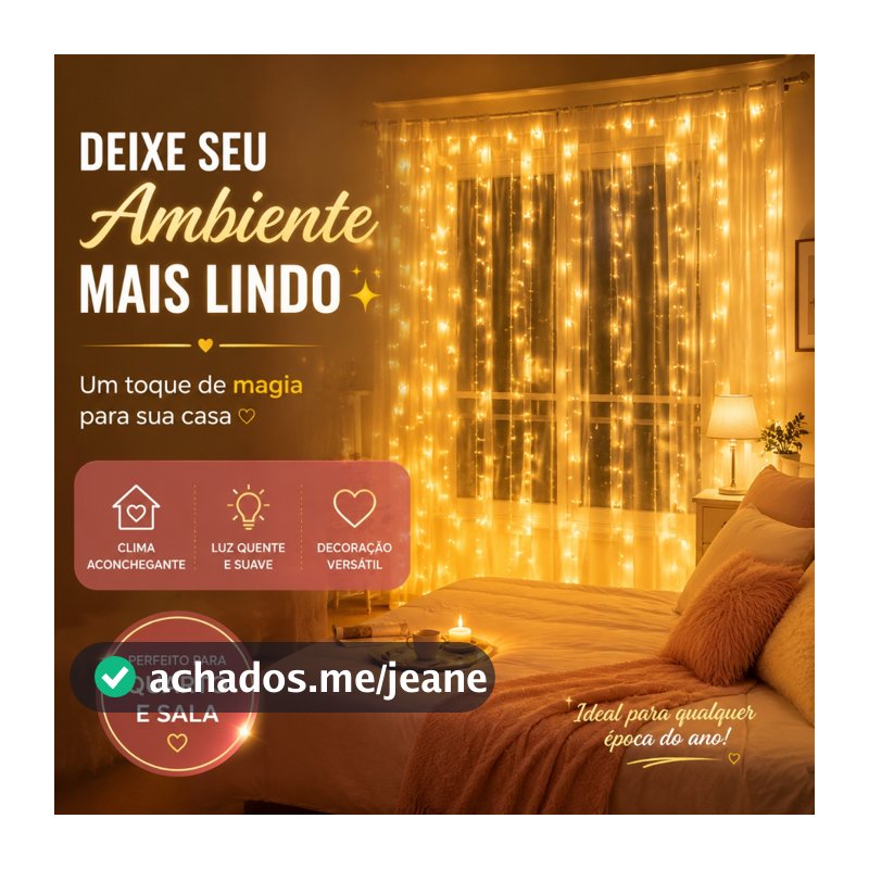 Cortina LED Natal 300 LEDs 3x3M Fio de Cobre Cascata Pisca Pisca 8 Funções USB