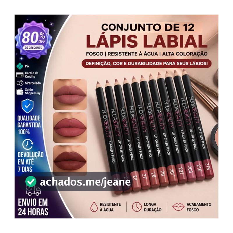 Conjunto de 12 Lápis Labial Fosco Resistente a 'Água de Alta Coloração