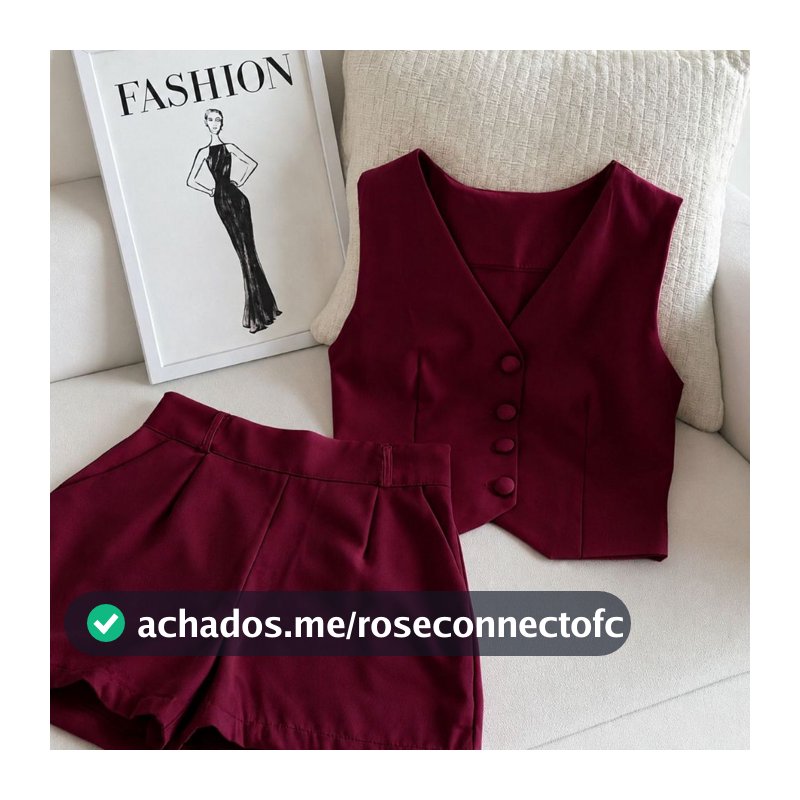 Conjunto Feminino Alfaiataria Social - Colete e Short Elegante Moda Chic