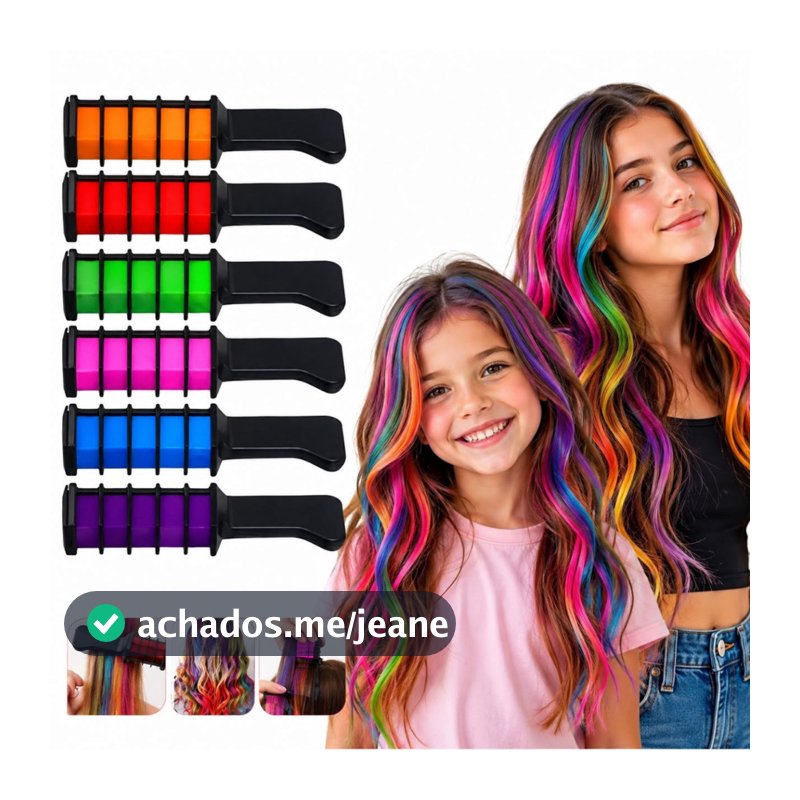 Kit 6 Pentes Giz Coloridos Cabelo Festas Cosplay Escola Aniversarios Meninas Adolescentes