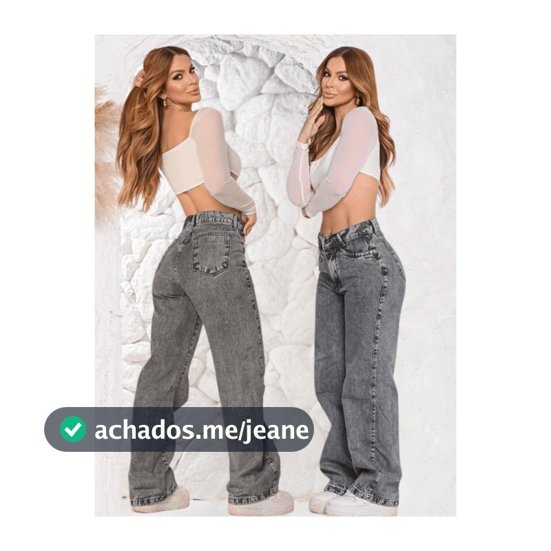 Calça Wid Leg CINZA MARMORIZADA Jeans Cintura Alta