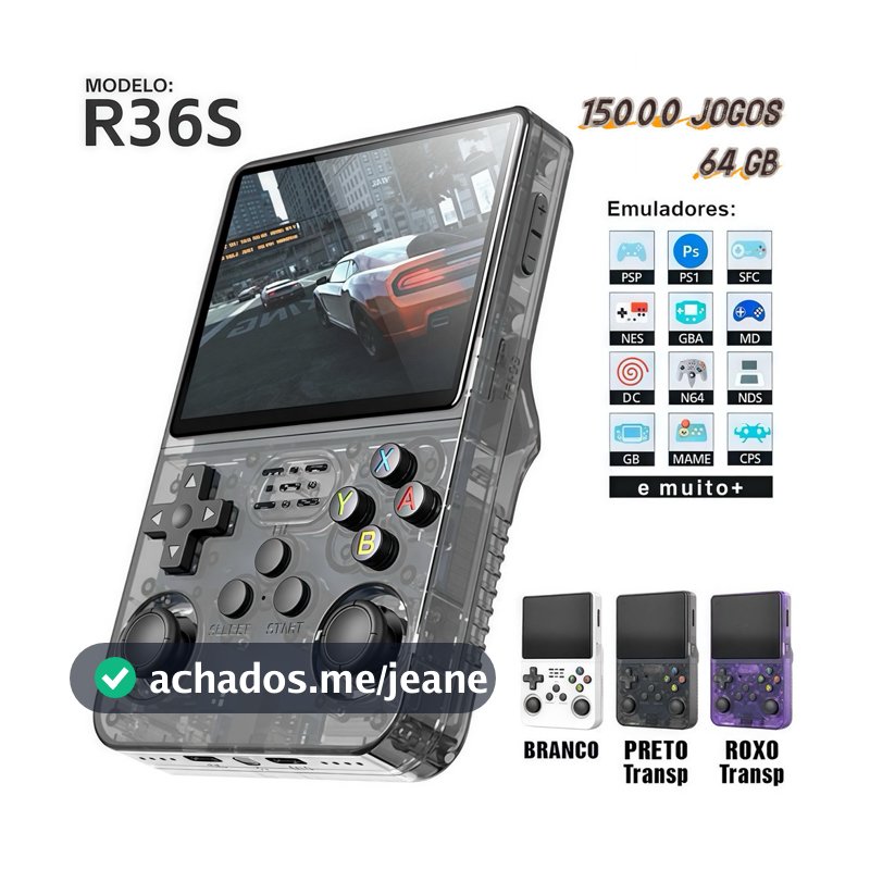 Console Portátil R36S + de 15.000 Jogos Vídeo Game 64g Linux Tela IPS 3.5 Polegadas  MARISA