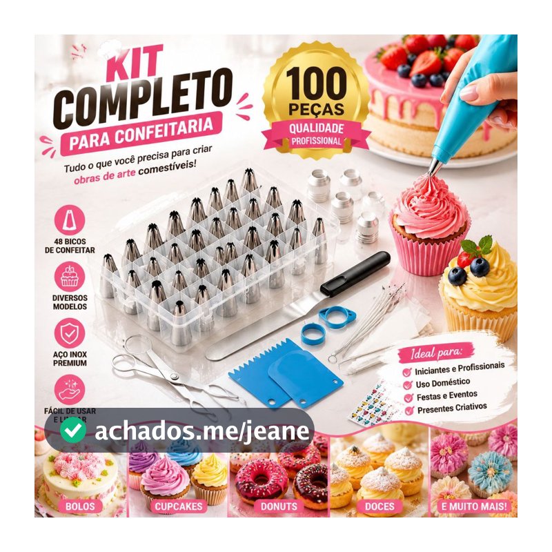 Kit de decoração de conjunto de 100 peças, equipado com ponta de decoração de aço inoxidável, usado para decorar bolos e
