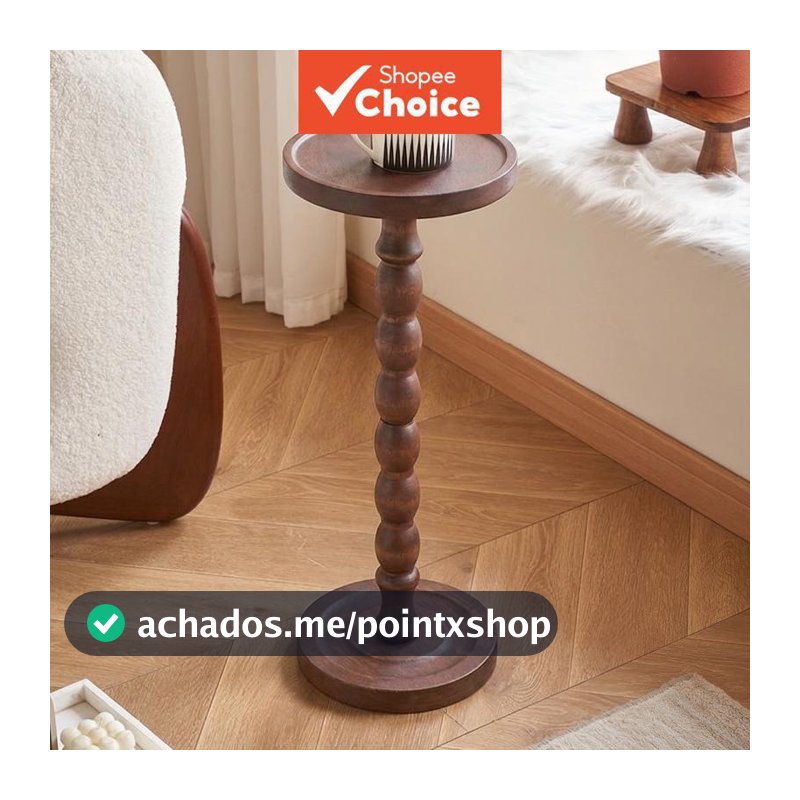 Sofá Lateral Mesa De Centro Madeira Maciça Redonda Vintage Planta Suporte Sala Estar Quarto 23.5x60cm , Vaidade Fina