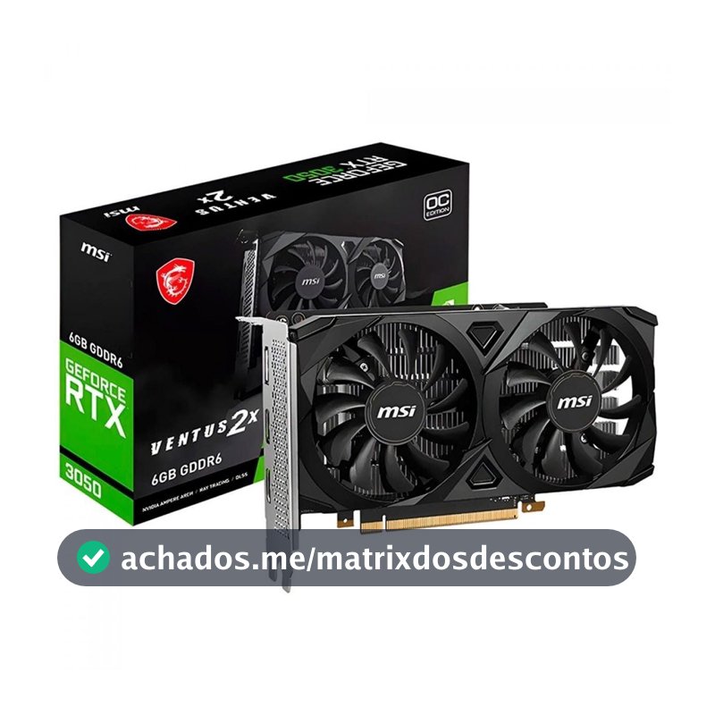 Placa de Vídeo MSI GeForce RTX 3050 Ventus 2X OC, 6GB, GDDR6, 96 bits, 912-V812