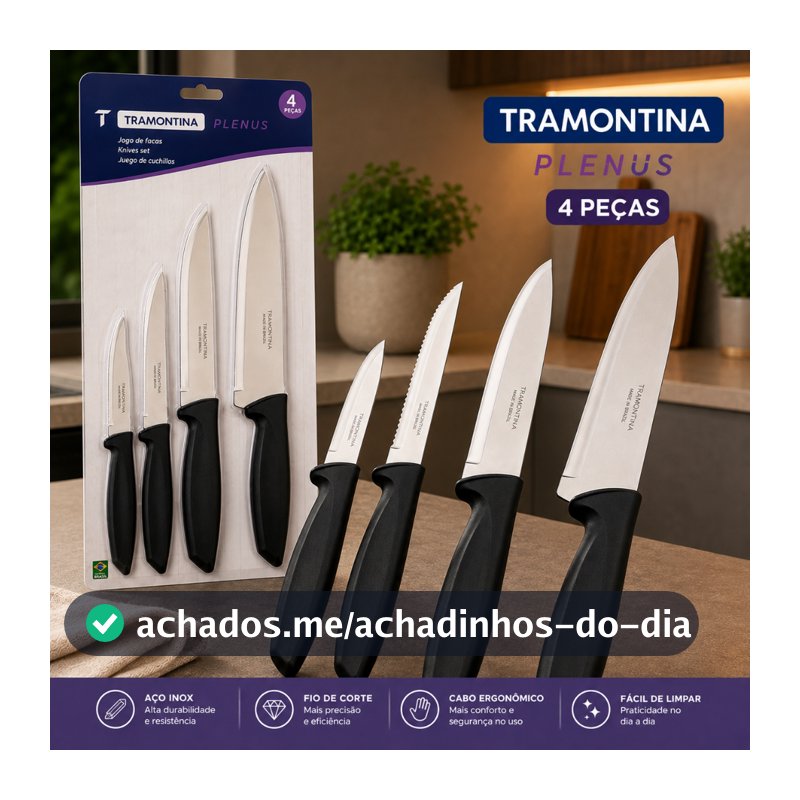 Jogo de Facas Tramontina Plenus 4 Peças Original Aço Inox