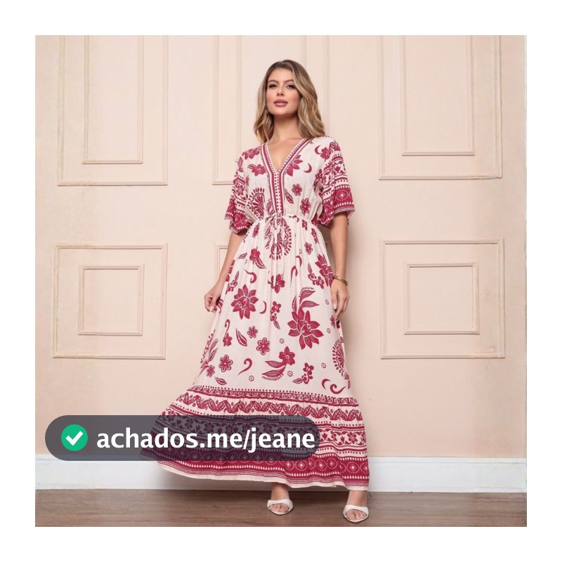 Vestido Longo Estampado Inspiração Feminina com Decote V para Verão