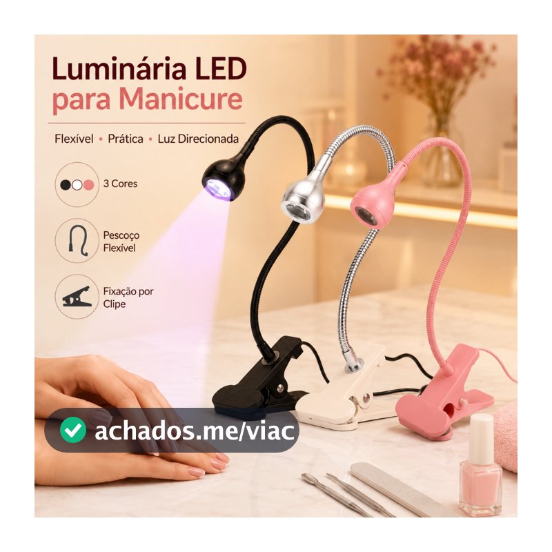 Secador UV de Unhas com Presilha para Fixar na Mesa, Luminária Flexível para Manicure DIY em Casa