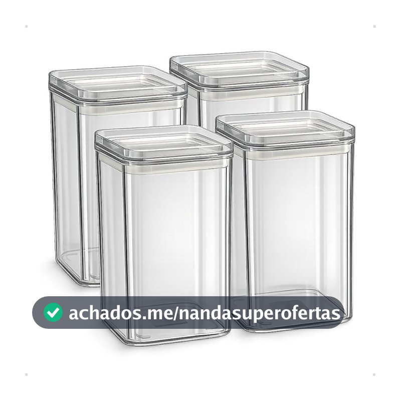 Kit 4 Potes Herméticos 1 Litro - BPA Free Organizador com Tampa para Alimentos, Empilhável