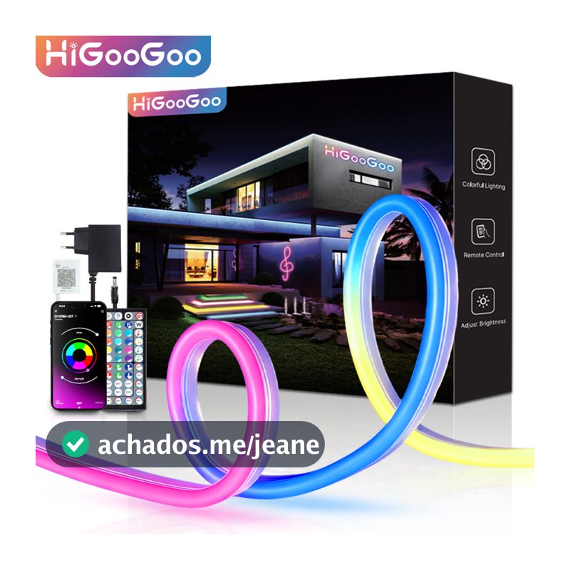 HiGooGoo Fita LED Neon RGB Flexível 5M/10M/20M/30M App Controle Remoto Música Luz Decorativa