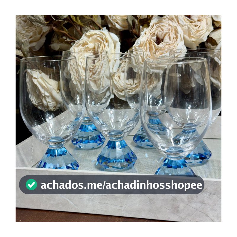 Kit 6 Taças de Cristal Luxo com Base Diamante Azul 480ml 27603 - Vencedor
