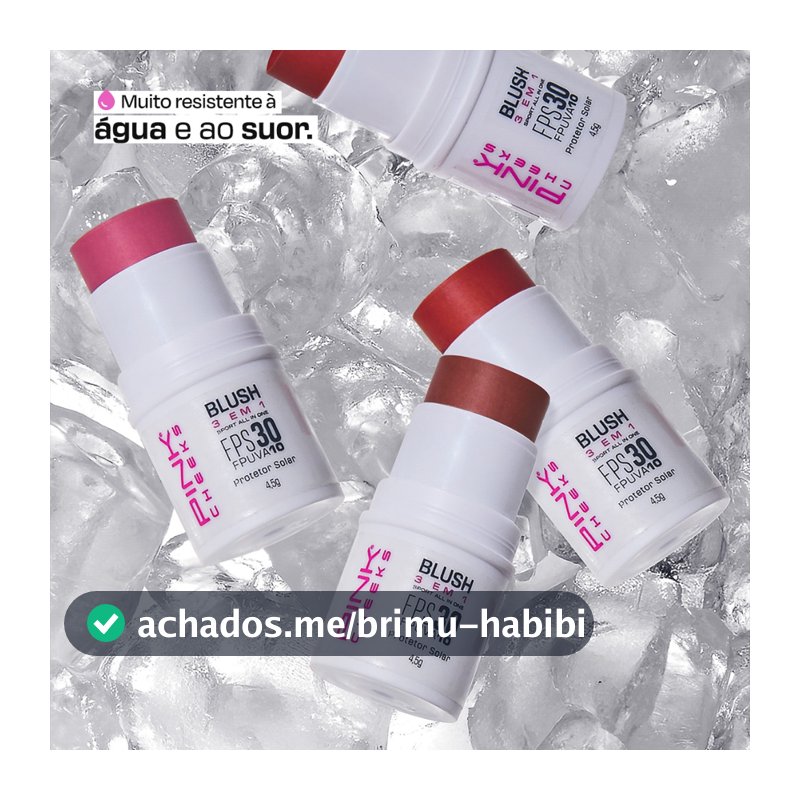 Blush + Sombra + Batom PINK CHEEKS Sport Make Up 3 em 1 FPS30 Cores