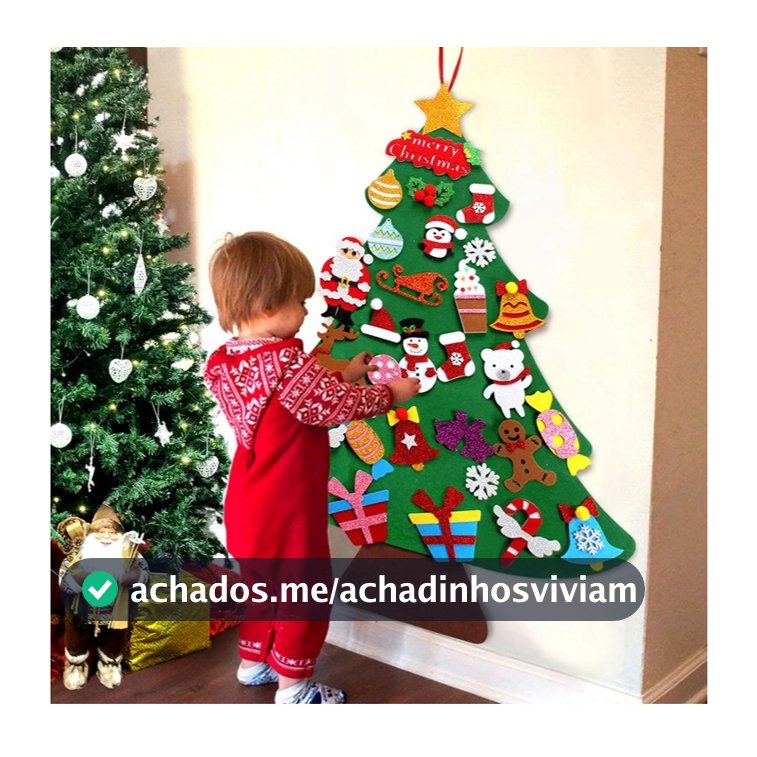 Arvore de Natal Feltro Infantil Montessori Decorativa com 20 Enfeites