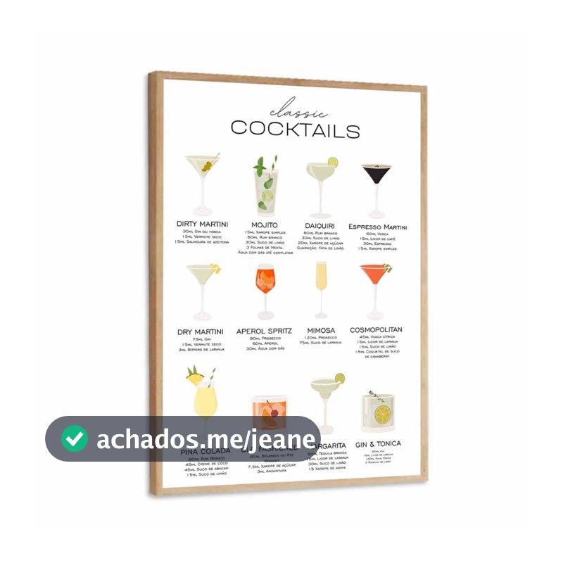 Quadro Decorativo - Bebidas Drinks Barmen Moldura e Vidro Sala Quarto