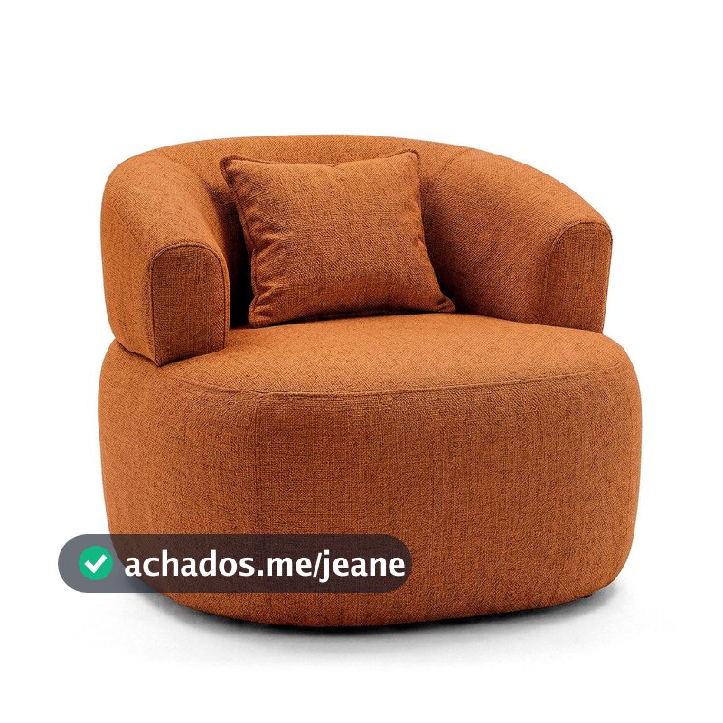 Puff Poltrona Orgânica Decorativa Luxo Moderna Chique Sala Escritório Decoração Incluso Almofada Linho Terra Cota