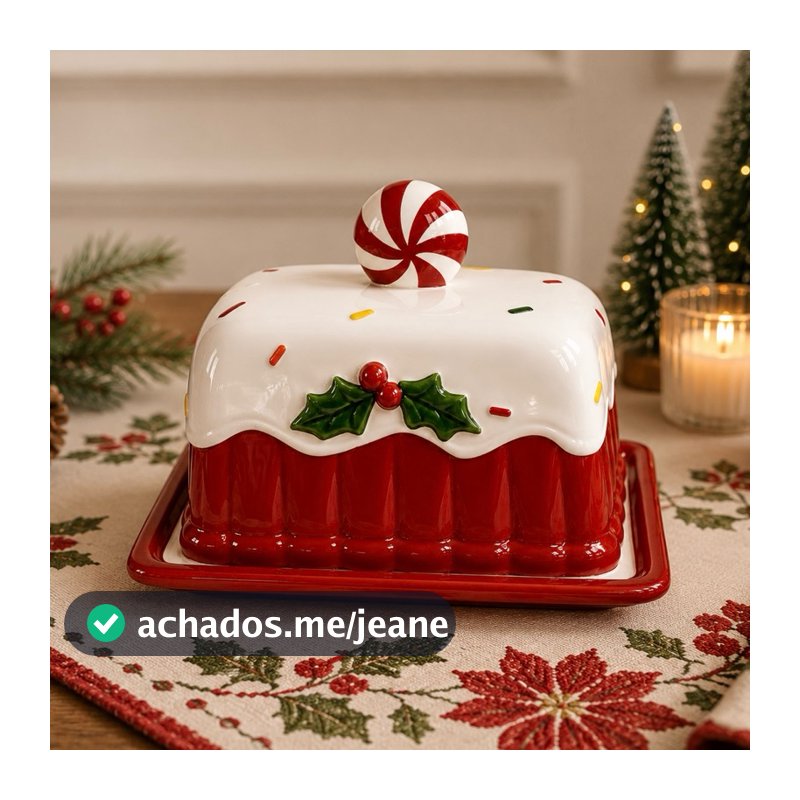 Porta Condimentos Manteigueira | Suporte Manteiga, Queijos e Bolo Em Porcelana de Natal e Designer de Papai Noel