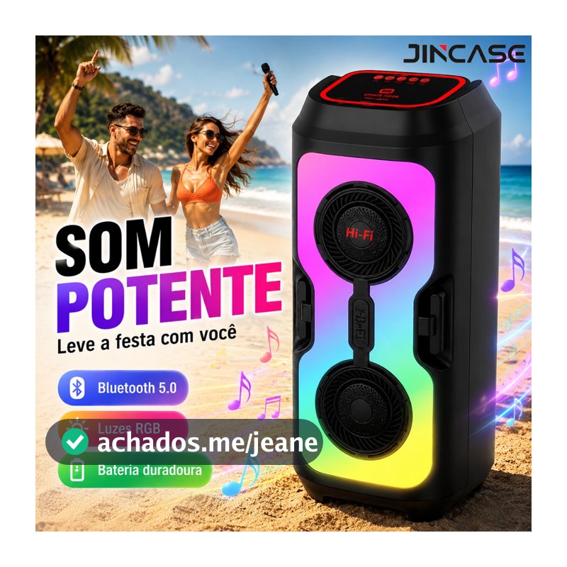 Caixa de som Bluetooth Portátil Com Led RGB Portátil FM USB TWS 50W Para Praia, Festa ou Viagem