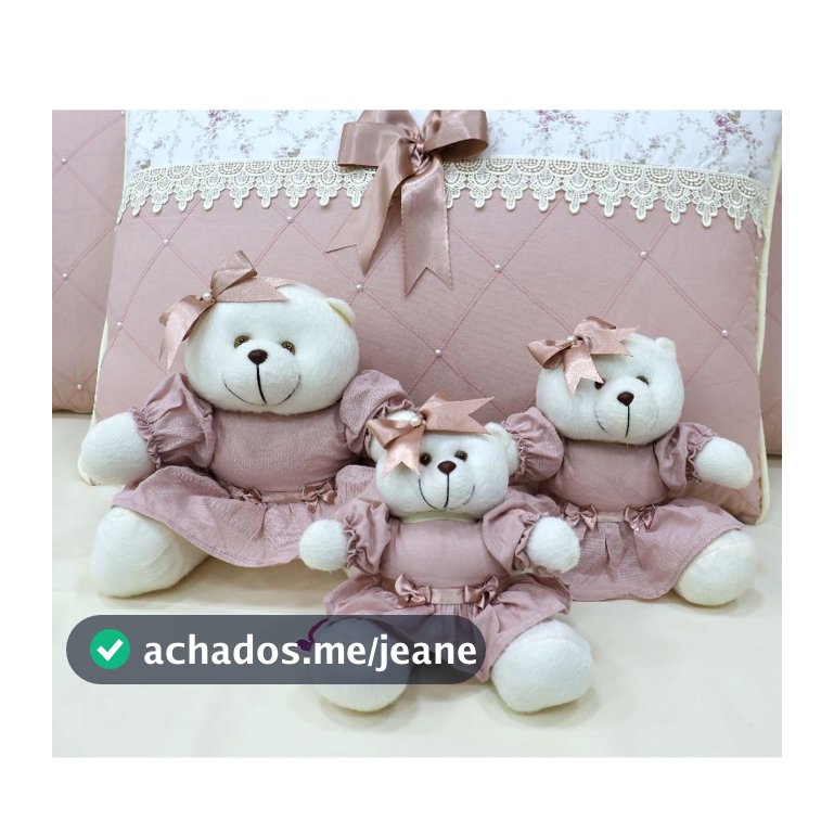 Trio de Ursinhas de Pelúcia Para Nicho Laço Decoração Quarto de Bebê