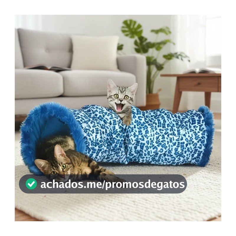 Túnel para Gato Interativo  Com Catnip - 90 Centímetros na Cor AZul - Zlpet