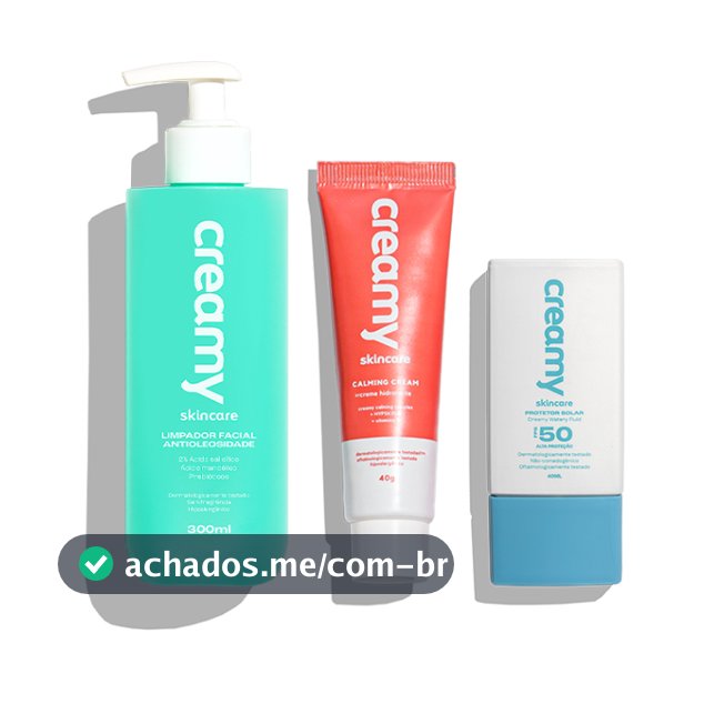 Kit Calming Cream + Protetor Solar Watery Fluid FPS 50 + Limpador Antioleosidade