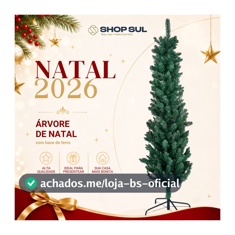 Árvore de Natal Slim Verde Luxo 150cm | 180cm com 250 Galhos  Base de Ferro