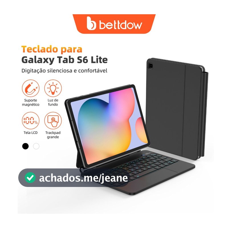 Teclado Bluetooth BETTDOW Samsung S6 Lite com capa magnética removível, Bluetooth e tela LCD (tablet não incluído)