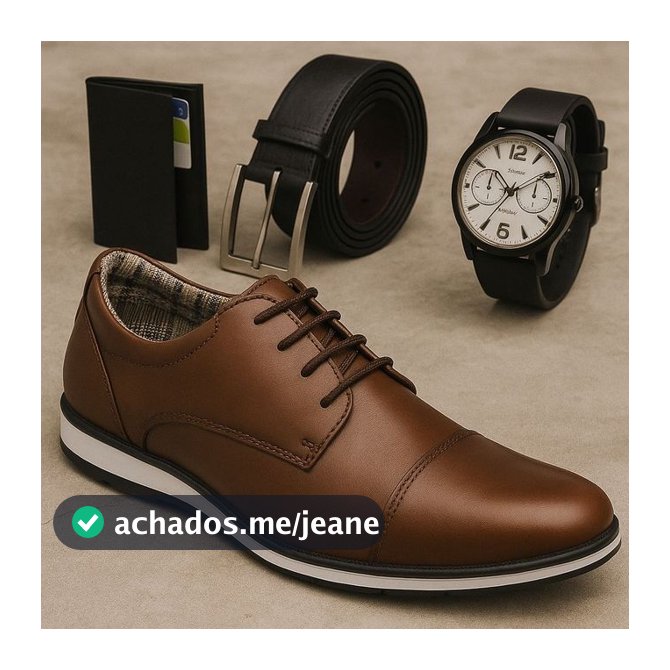 Kit Sapato Social Masculino Oxford Sport Fino Elegante Leve Confortável Cinto Carteira Relógio