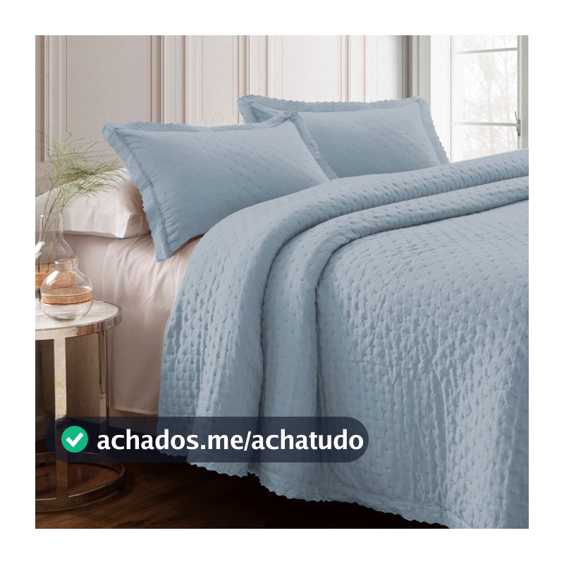 Cobre Leito Solteiro Amelie 200 Fios 180x220 Colcha 2 Pçs C/ Bordado Inglês e Capitonê Percal Premium Super Soft Rozac