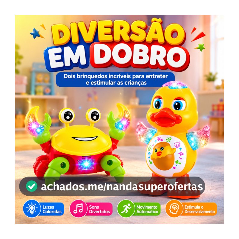 Kit Caranguejo Fujão e Patinho Dançante Brinquedo Infantil Com Luz Som e Movimento