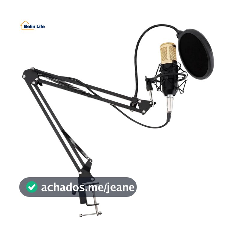 Microfone Condensador Profissional Kit Completo Braço Articulado Pop Filter Estúdio Podcast Metal