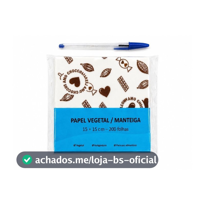 Papel Manteiga 15x15cm Amo Chocolate Antigordura Doces Salgados e Biscoitos