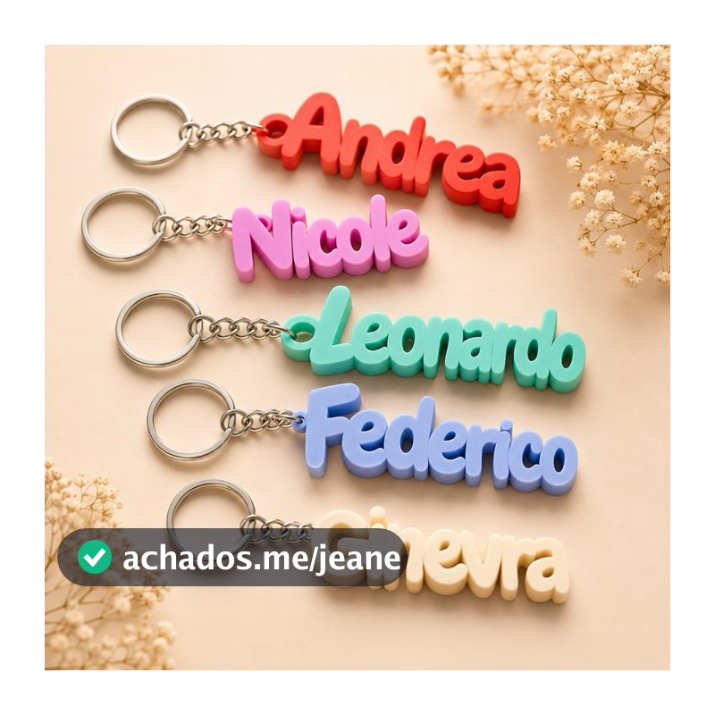 Chaveiro Personalizado Nome 3D Colorido Varias Cores Presente Criativo Chaves Bolsa Mochila