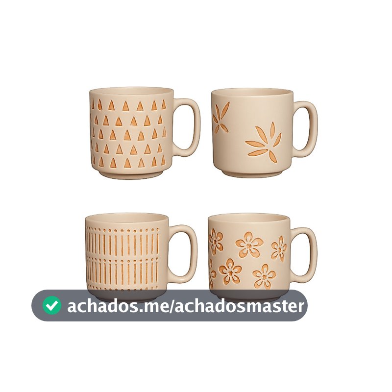 Jogo 4 Xícaras Em Cerâmica 130ml Canecas Para Chá e Café